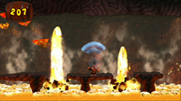 A screenshot of Grim Volcano in New Play Control! Donkey Kong Jungle Beat