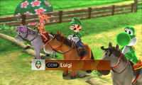 Luigi riding on a horse in Beginner/Intermediate difficulty from Mario Sports Superstars