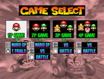 The main menu of Mario Kart 64 with the missing Option and Data rows