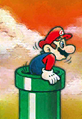 A painting of Mario exiting a pipe at sunset