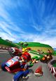 The challengers racing on Yoshi Circuit in Mario Kart: Double Dash!!