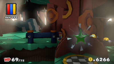 Mario near 7 Coins in Mondo Woods of Paper Mario: Color Splash.
