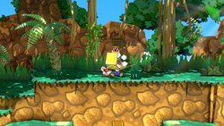 Mario revealing a hidden ? Block (containing a Jammin' Jelly) in Keelhaul Key, in the remake of the Paper Mario: The Thousand-Year Door for the Nintendo Switch.