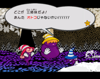 In the original Japanese script of Paper Mario: The Thousand-Year Door, Beldam insults Vivian by calling her ｢オトコ」, "a man". In the English localization of the game, Beldam uses gender-neutral insults instead.