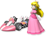 Artwork of Princess Peach and her kart from Mario Kart Wii