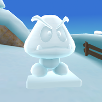 Squared screenshot of a Goomba-shaped snow sculpture from Super Mario Galaxy 2.