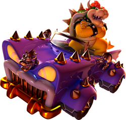 Artwork of Bowser in Bowser's Muscle Car, from Super Mario 3D World