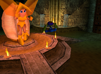 A setup for a Golden Banana for Tiny Kong on DK Isles.