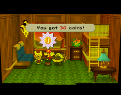 Mario getting 30 Coins from Toodles on Excess Express of Paper Mario: The Thousand-Year Door.