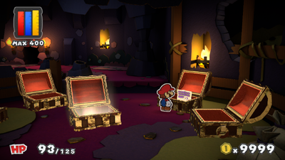 Mario near the Letter from Chest in Fortune Island of Paper Mario: Color Splash.