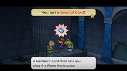 Mario getting the Special Card from Koopook in Hooktail Castle of Paper Mario: The Thousand-Year Door for Nintendo Switch.