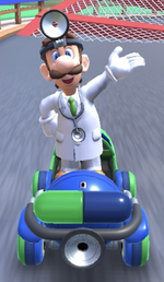 Dr. Luigi performing a trick.