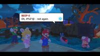 Beep-0 very unhappy to see Toadette again in Spooky Trails
