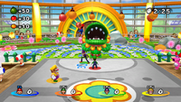 Mario, Luigi, Wario, and Waluigi playing Feed Petey in Daisy Garden