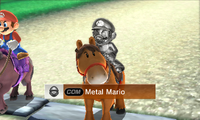 Metal Mario riding on a horse in Beginner/Intermediate difficulty from Mario Sports Superstars