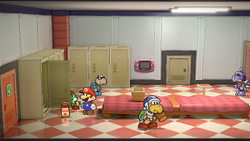 Mario getting a Power Punch from a locker in Glitz Pit of Paper Mario: The Thousand-Year Door for Nintendo Switch.