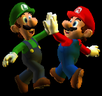 Mario and Luigi giving each other a high-five