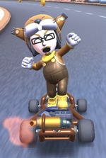 The Monty Mole Mii Racing Suit performing a trick.