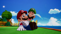 Luigi cries and hugs Mario.