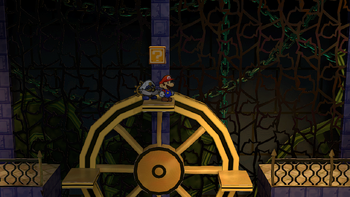 Thirteenth block in the Palace of Shadow in the remake of Paper Mario: The Thousand-Year Door for the Nintendo Switch.