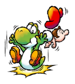 Artwork of Yoshi ground pounding in Yoshi's Island DS