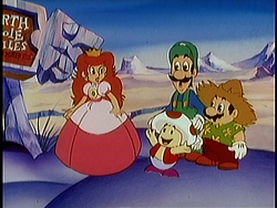 Scene where "Jingle Bell Rock" plays as Mario and his friends arrive at the North Pole.