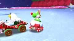 The super half-pipe of Merry Mountain in Mario Kart Tour