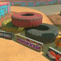 A giant tire stack in Mario Kart World