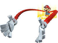 Artwork of Mario using his 1,000-Fold Arms from Paper Mario: The Origami King.