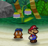 Mario and Goombario next to a Bellbell Plant