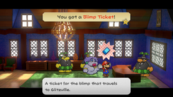 Mario getting Blimp Ticket from Don Pianta in Paper Mario: The Thousand-Year Door for Nintendo Switch.