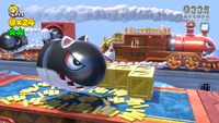 Screenshot of a Cat Banzai Bill heading near Fire Peach, in Super Mario 3D World.