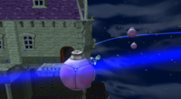 A glitch from Super Mario Galaxy involving Luigi on a star bit shooter planet.