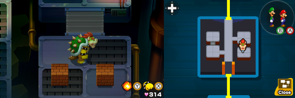 First two blocks in Tower of Yikk of Mario & Luigi: Bowser's Inside Story + Bowser Jr.'s Journey.