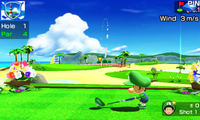 Baby Luigi golfing in Mario Sports Superstars