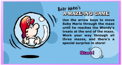 The title screen of Baby Mario's A-Maze-ing Game, the second of the two Adobe Flash games created as part of a Wendy's cross-promotion