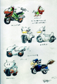 Concept art for various vehicles. It includes a prototype of the Magikruiser and Quacker, as well as bikes based on Mechakoopa and Lakitu's Cloud.
