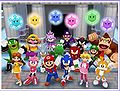 Group photo from the DS version of most of the playable characters and the Snow Spirits.