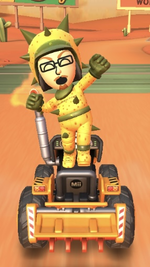 The Pokey Mii Racing Suit performing a trick.