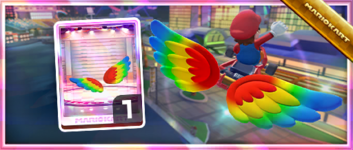 The Rainbow Flappy Wings from the Spotlight Shop in the Night Tour in Mario Kart Tour