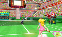 Pre-release screenshot of Princess Peach in Peach Dome in Mario Tennis Open