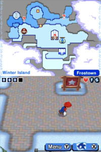 Mario running around in Frostown in Mario & Sonic at the Olympic Winter Games