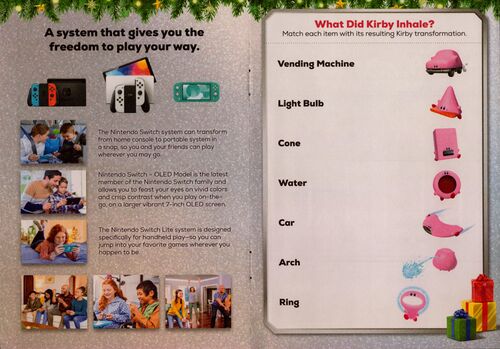 Spread of the fifth and sixth pages in the Nintendo Holiday Activity & Gift Guide