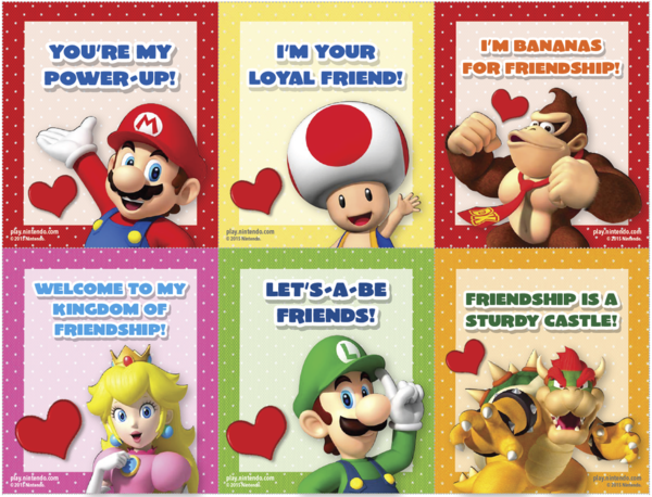Printable Valentine's Day cards featuring Super Mario characters