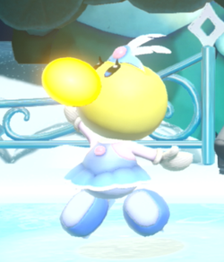 A dancer Theet at the start of A Snow Flower on Ice in Princess Peach: Showtime!