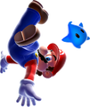 Mario floating with a blue Luma