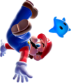Mario floating with a blue Luma
