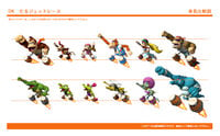 Donkey Kong Barrel Blast artwork showing a size comparison chart of the Kongs' and Kremlings' barrels