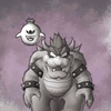 The bronze frame of King Boo and Bowser from Luigi's Mansion for Nintendo 3DS