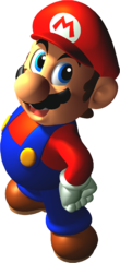 Artwork of Mario for Super Mario 64 (left) and his updated appearance in Super Mario 64 DS (right)